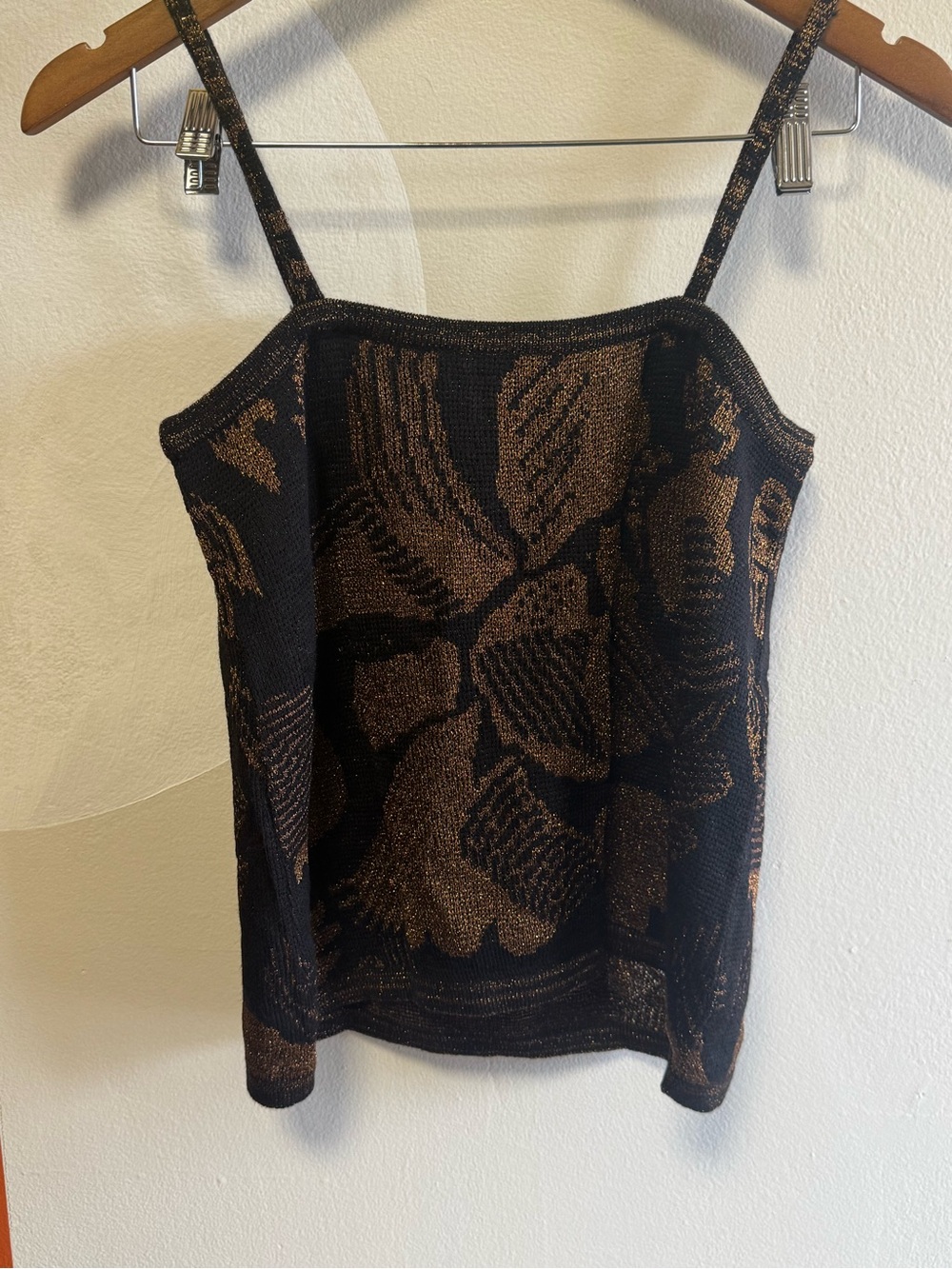 Vintage Holt Renfrew Metallic Lurex Knit Floral Camisole Tank Top - Picture 2 of 6